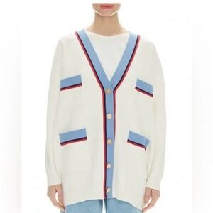 SANDRO White/Blue Judith Contrast Oversized Coatigan/Coat/Cardigan, size 1